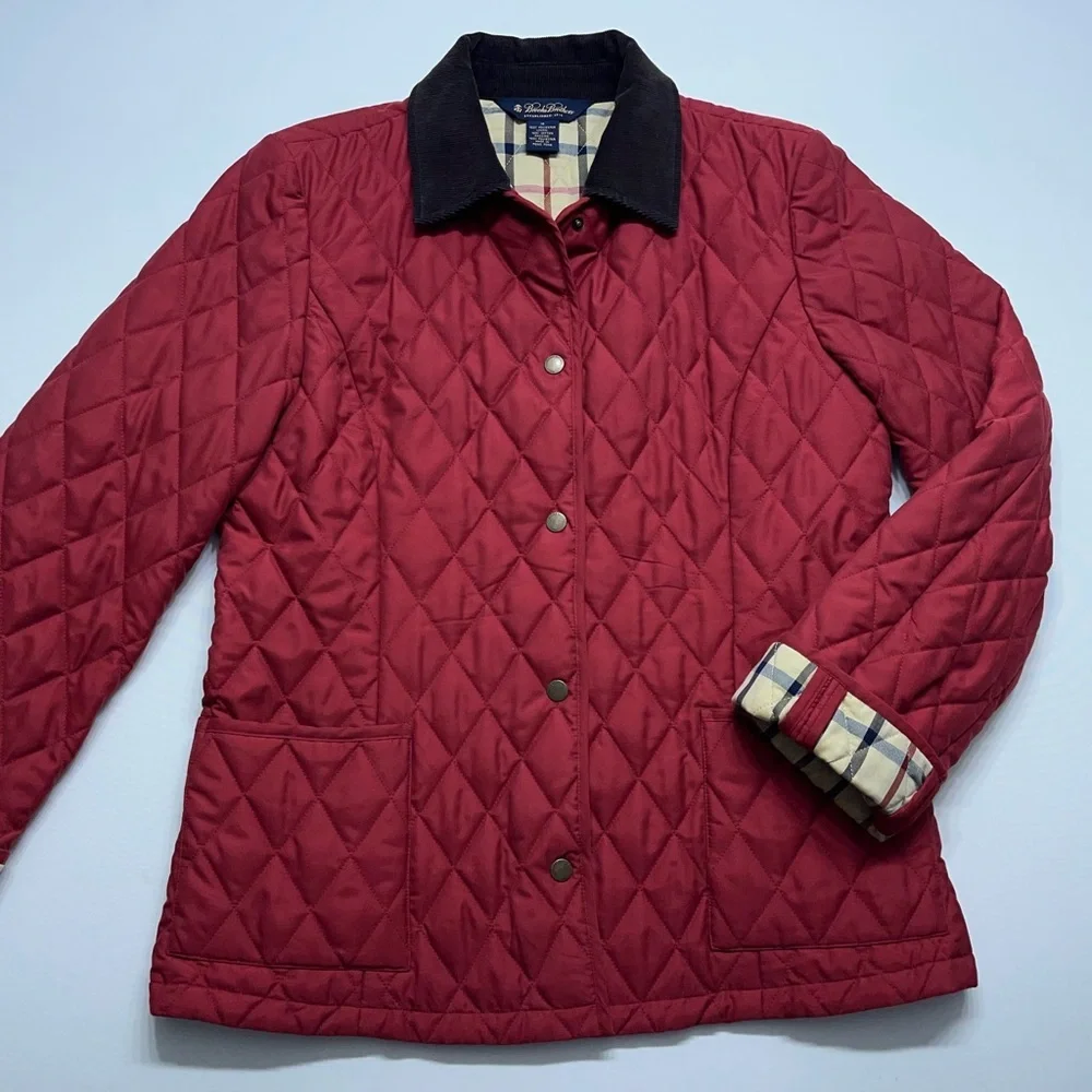 Brooks Brothers Diamond Quilted Jacket Womens Size 10 Insulated Corduroy Collar - Picture 5 of 14